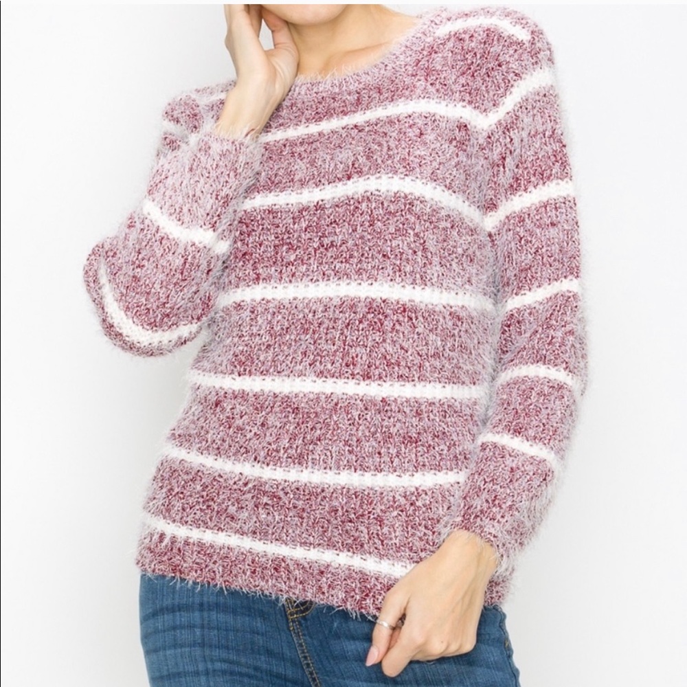 Burgundy Lady Finger Long Sleeve Fuzzy Sweater